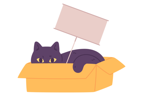Banner in Cat Box. Cute Pet Message Temp