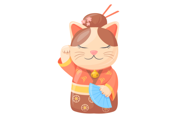 Cat in Japanese Kimono Asian Talisman. L