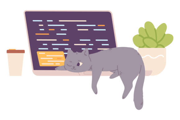 Cat Lay on Laptop. Lazy Pet Color Icon