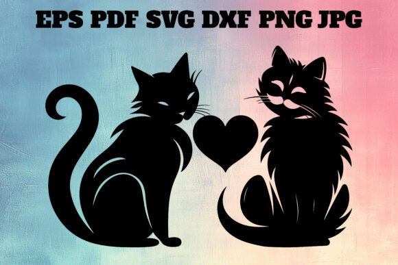 Cat Love Silhouette Black Clipart