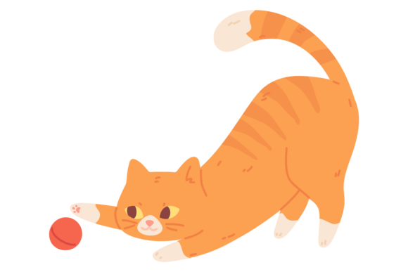 Cat Playing with Ball. Funny Pet. Color