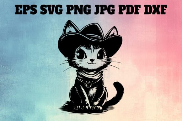 Cowboy Cat Silhouette Black