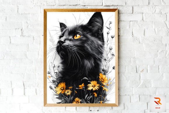 Cute Cat Among Flowers Wall Art