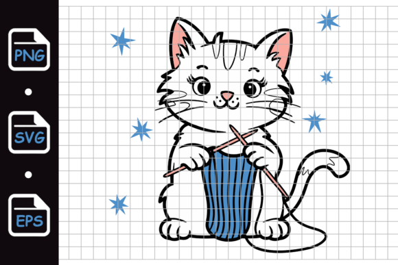 Cute Cat Knitting Cartoon Illustration