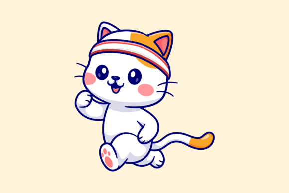Cute Cat Running with Headband Cartoon
