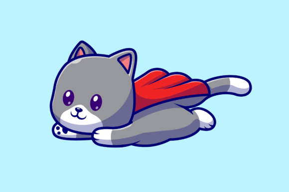Cute Cat Superhero Cartoon Illustration
