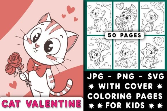 Cute Cat Valentine Coloring Pages