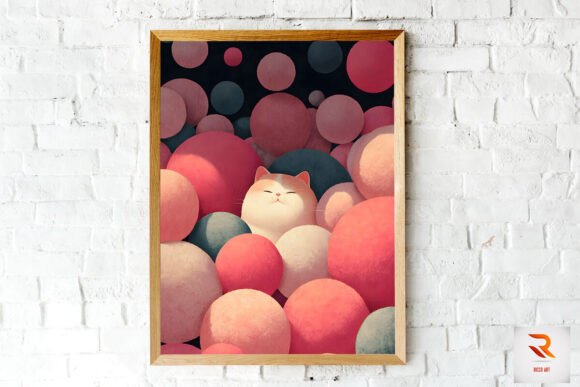 Cute Chubby Cat Among Plush Balls