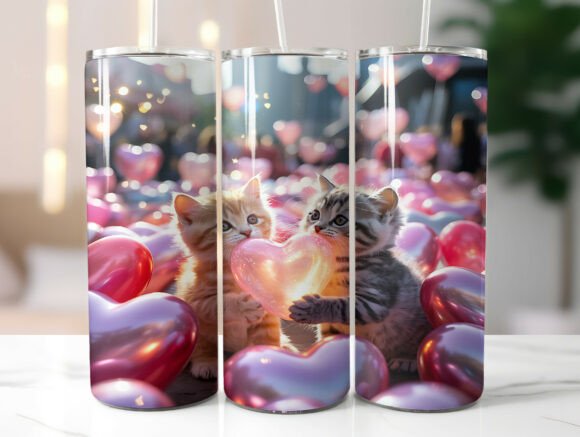 Cute Kitten Valentine Balloon Tumbler