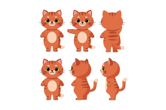 Cute Orange Cat in Various Poses with Fl