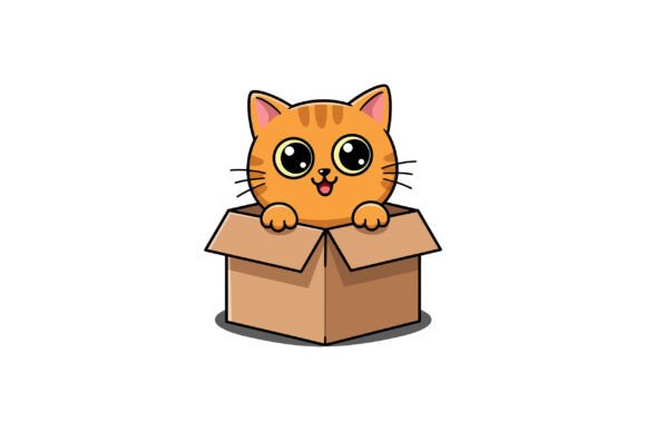 Cute Orange Cat Peeking out of a Cardboa