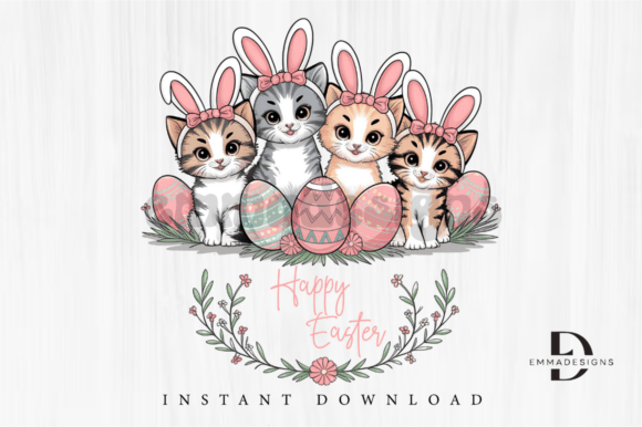 Happy Easter Cats Rabbit Bunny Clipart