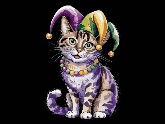 Mardi Gras Cat Jester Hat Beads Vector