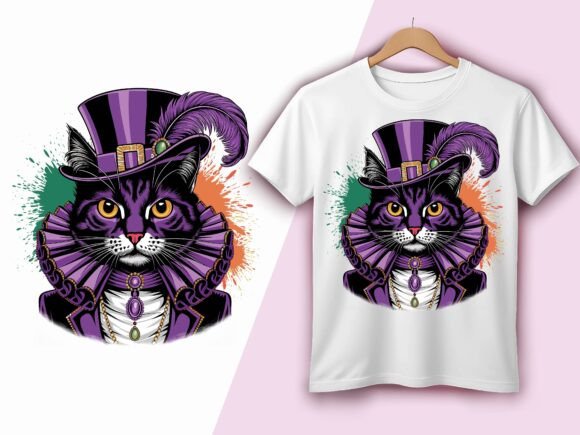 Mardi Gras Cat Top Hat Feather Vector