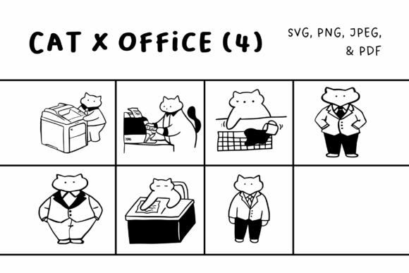 Office Cats Cute Hand-Drawn Set 4