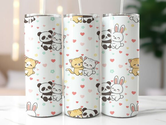 Panda Cat Bunny Valentine Tumbler Wrap
