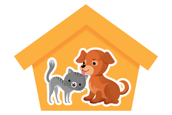 Pet House Icon: Cute Puppy & Kitten Home
