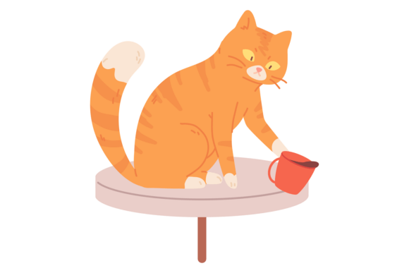 Playful Cat Break Mug. Pet Trouble Icon