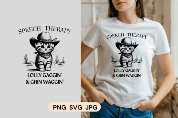 Retro Cat Cowboy – Speech Therapy Tee