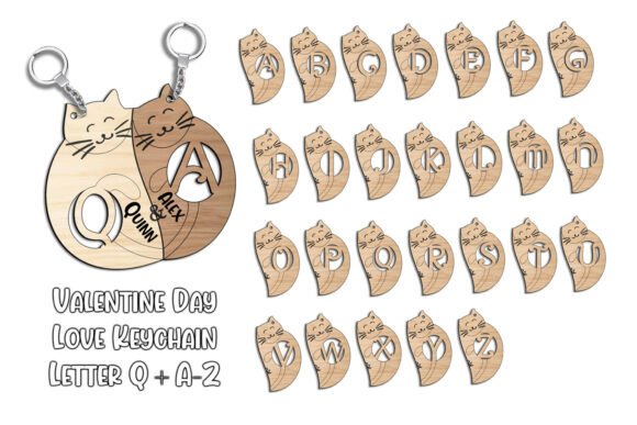 Romantic Letter Q Love Keychain Cat SVG