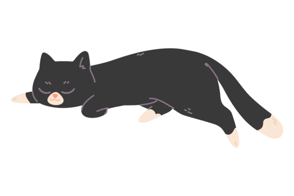 Sleeping Cat. Resting Animal Icon. Black
