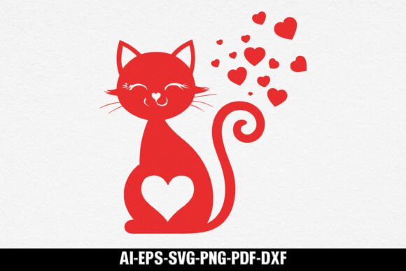 Valentine Cat Laser Cut SVG Design 1
