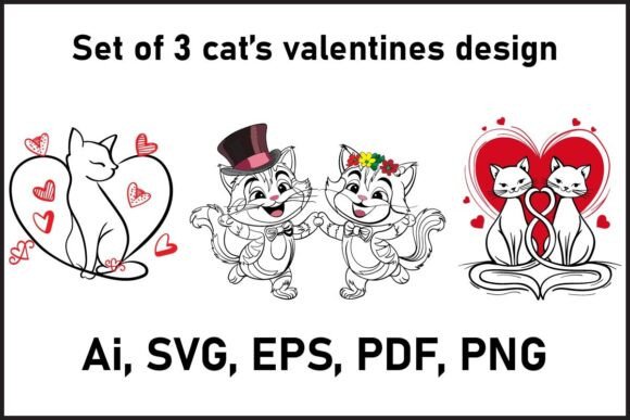 Valentine Cats: Ai, EPS, PDF, SVG, PNG